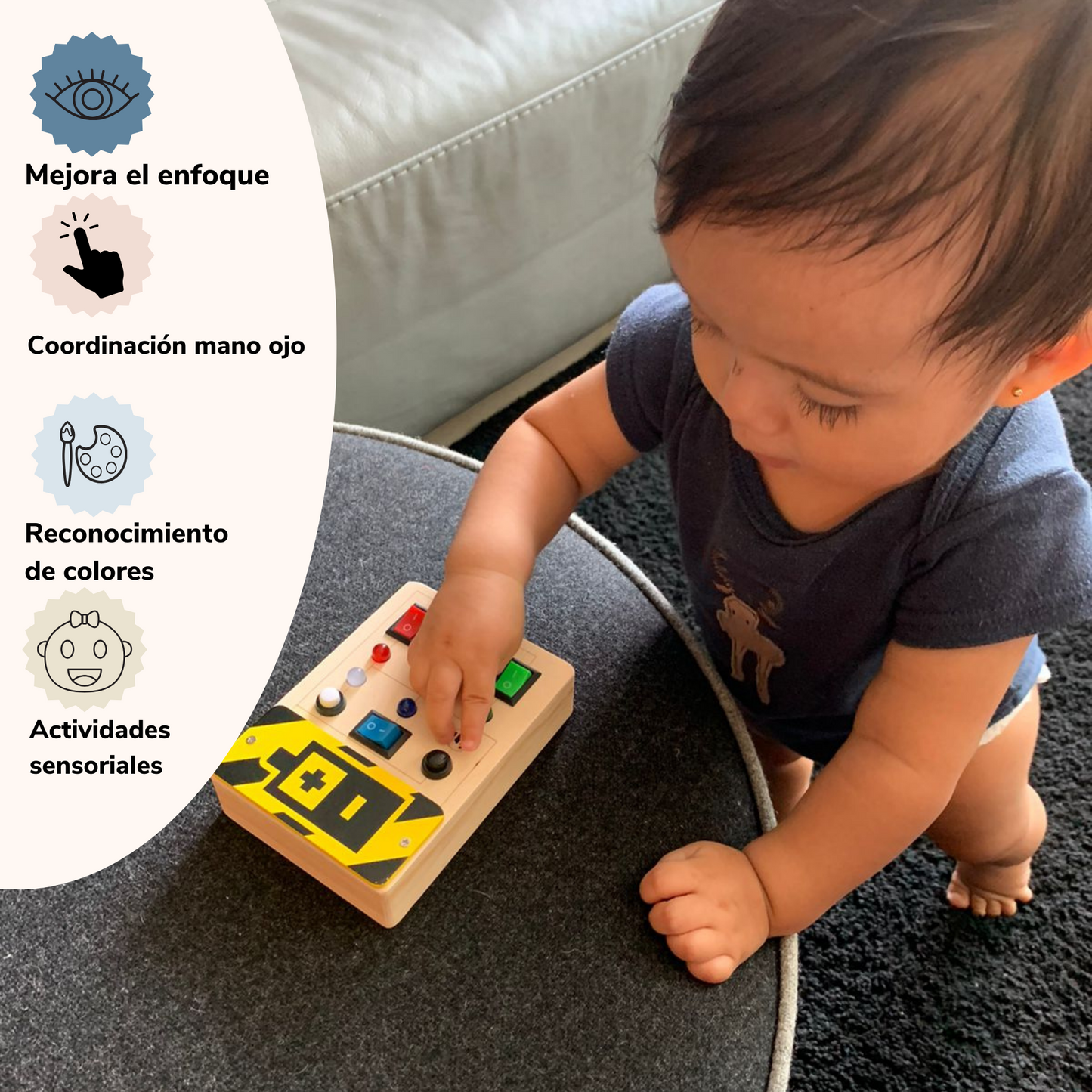Tablero Montessori de Interruptores de Luz y Sonido para la Exploración Sensorial en Niños