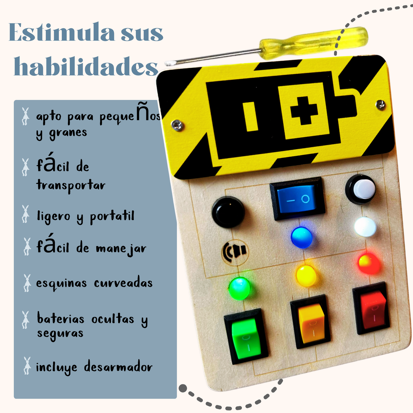 Tablero Montessori de Interruptores de Luz y Sonido para la Exploración Sensorial en Niños