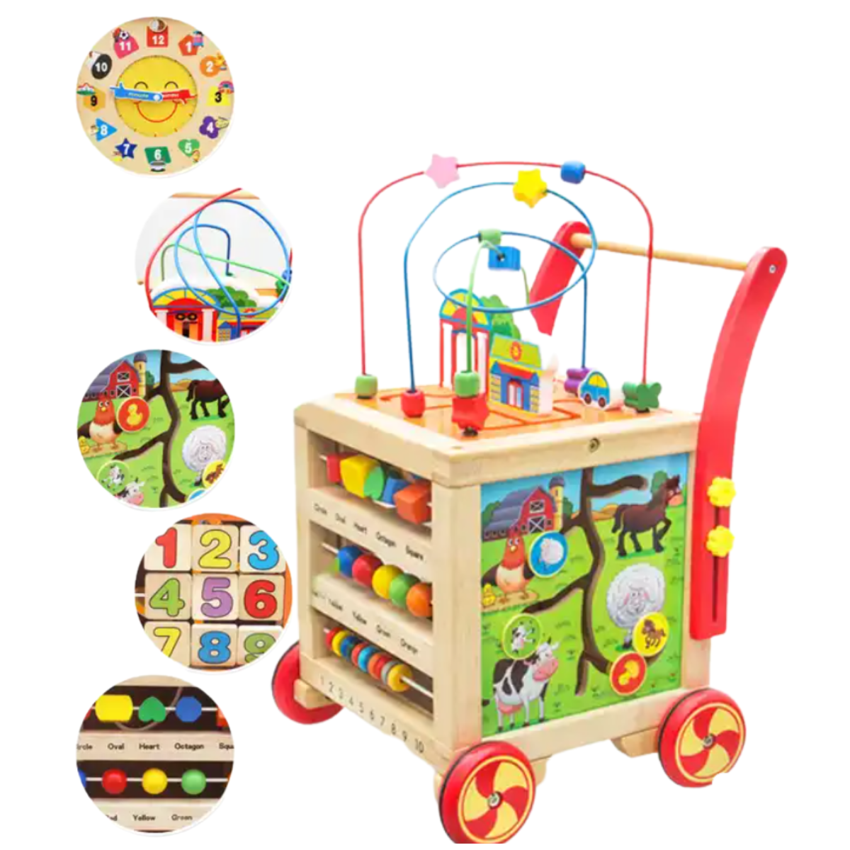 Andador Montessori en Forma de Cubo con Espacio de Almacenamiento para Juguetes