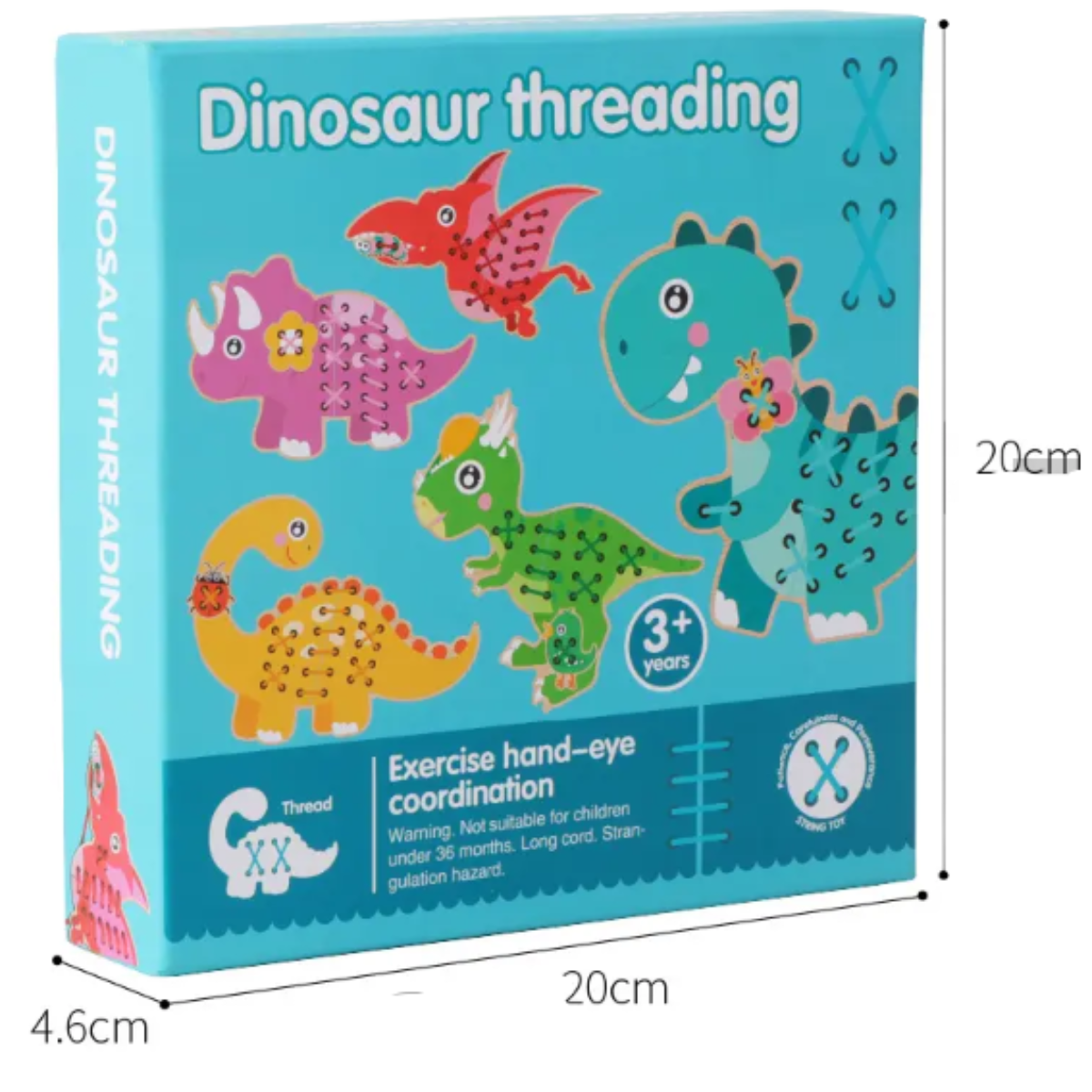 Juego de placas de dinosaurios Montessori para enlazar con agujetas