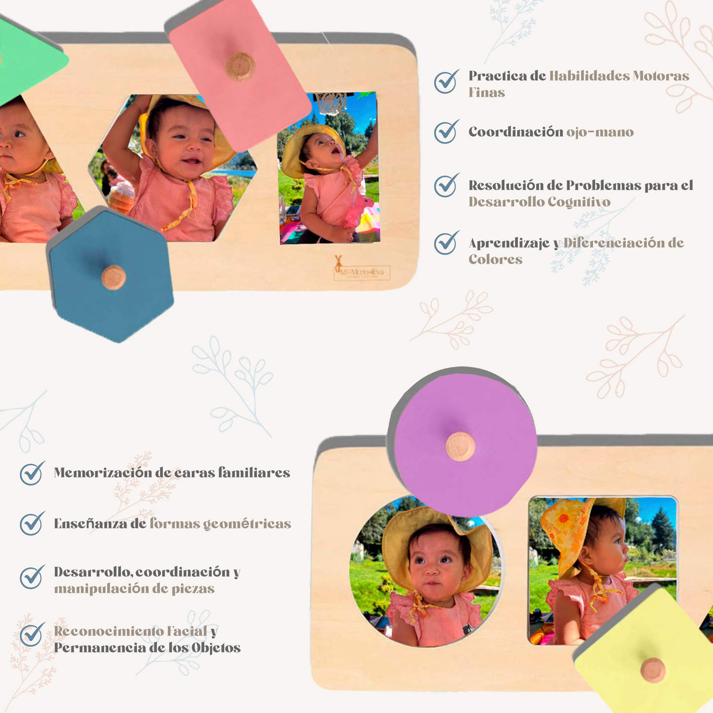 Tablero Montessori de Formas + Fotos Happy face puzzle