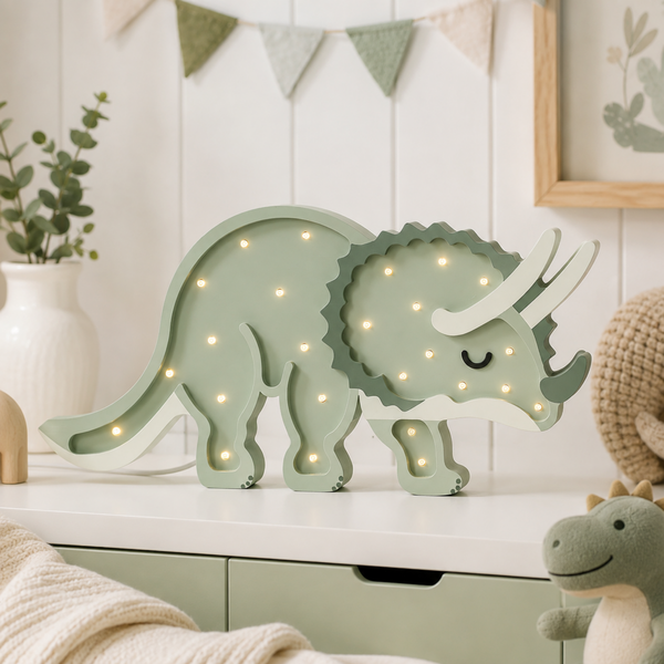 Lámpara De Noche Infantil Led Triceratops Para Recámara En Mdf 40 Cm