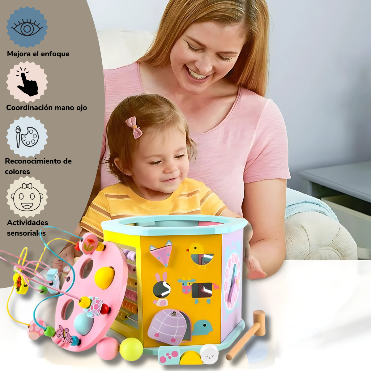 Juguete Montessori en Forma de Hexágono con Laberinto de Habilidad y Coordinación para Niños