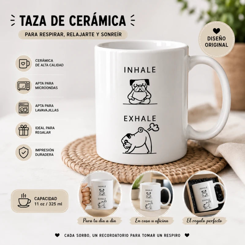 Taza Para Cafe Inhale Exhale 335ml Regalo Papá Mamá Amigo