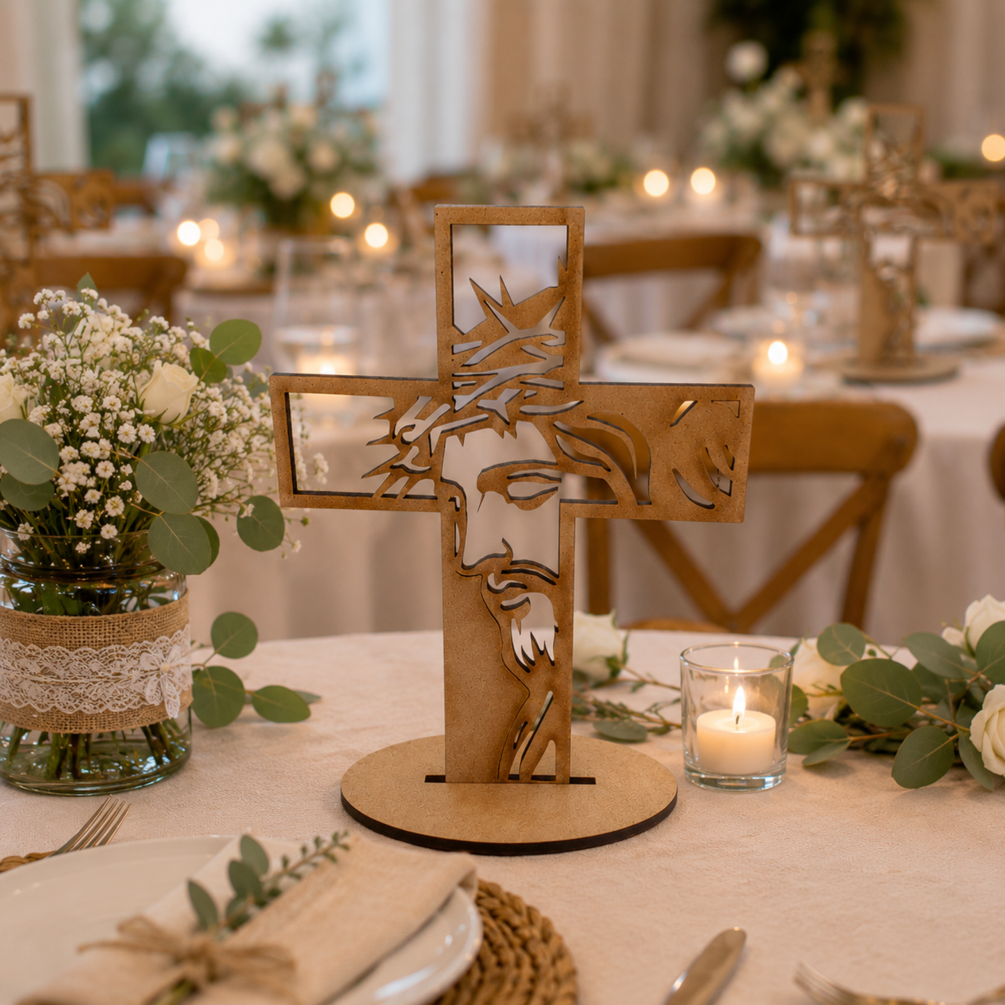 10pz Centros de Mesa  Recuerdos para Bautizo Primera Comunión XV años Cruz Cristo Rostro