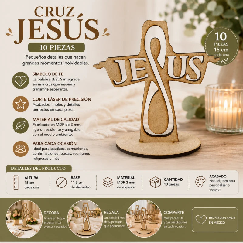 10pz Centros de Mesa  Recuerdos para Bautizo Primera Comunión XV años Nombre Jesus