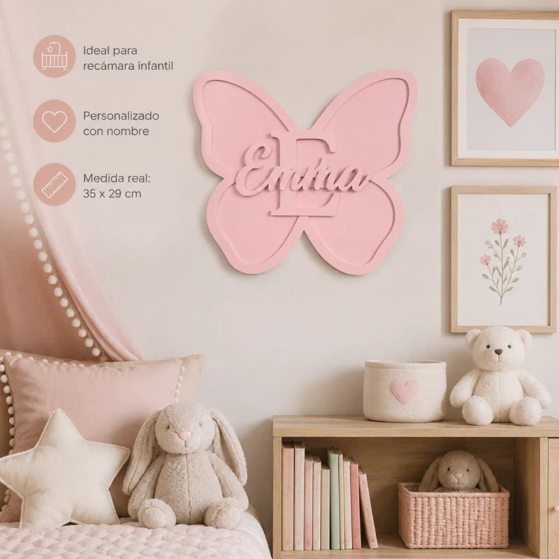 Letrero Nombre Cuadro Niña Mariposa Para Decorar Cuarto
