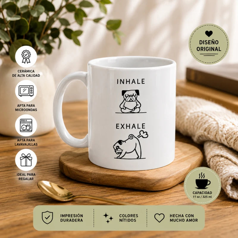 Taza Para Cafe Inhale Exhale 335ml Regalo Papá Mamá Amigo