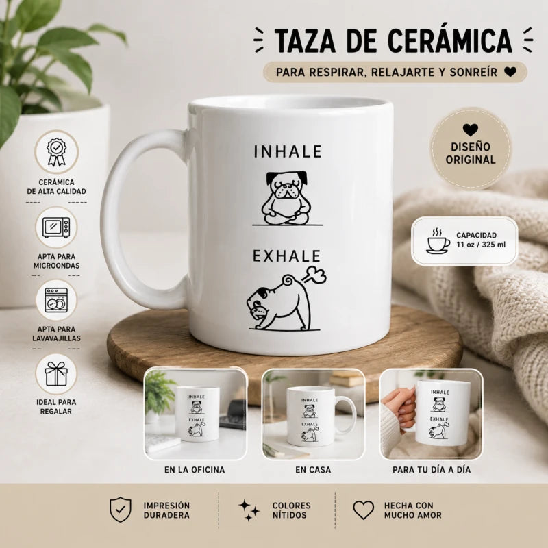 Taza Para Cafe Inhale Exhale 335ml Regalo Papá Mamá Amigo