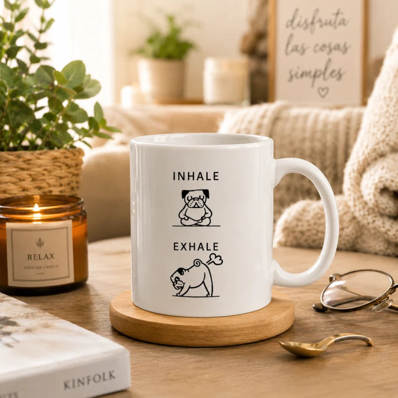 Taza Para Cafe Inhale Exhale 335ml Regalo Papá Mamá Amigo