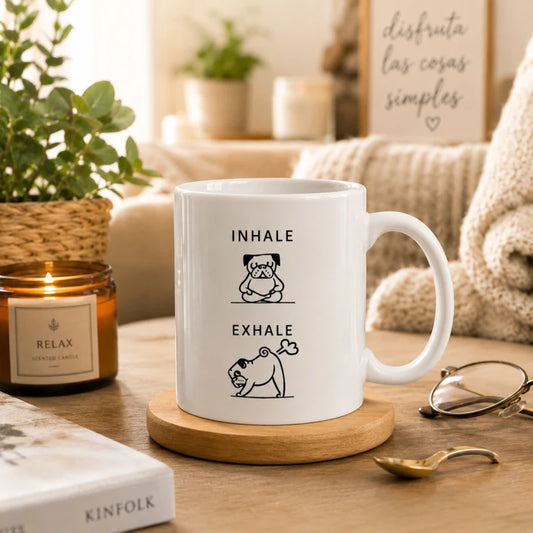 Taza Para Cafe Inhale Exhale 335ml Regalo Papá Mamá Amigo