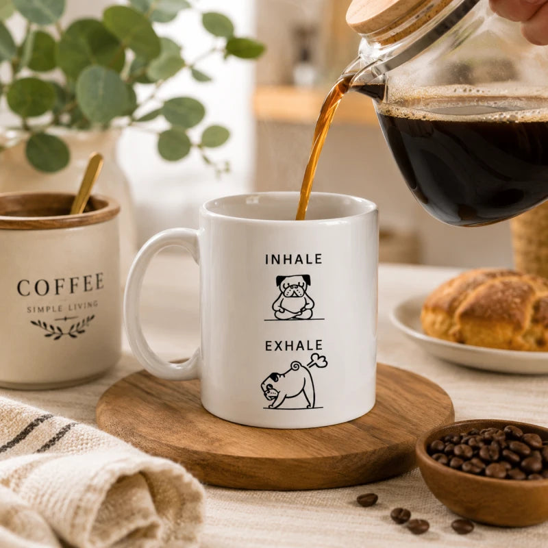 Taza Para Cafe Inhale Exhale 335ml Regalo Papá Mamá Amigo