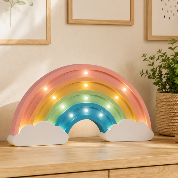 Lámpara De Noche Arcoiris Infantil Led Para Recámara En Mdf 40 Cm