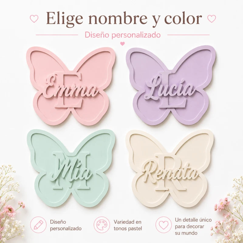 Letrero Nombre Cuadro Niña Mariposa Para Decorar Cuarto