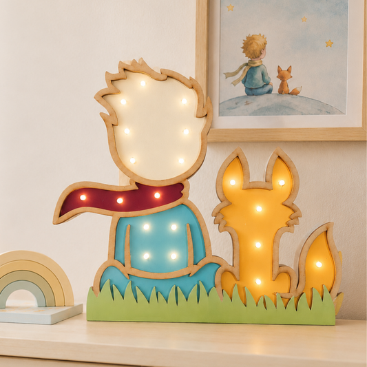 Lámpara De Noche Infantil Led Principito Para Recámara En Mdf 40 Cm