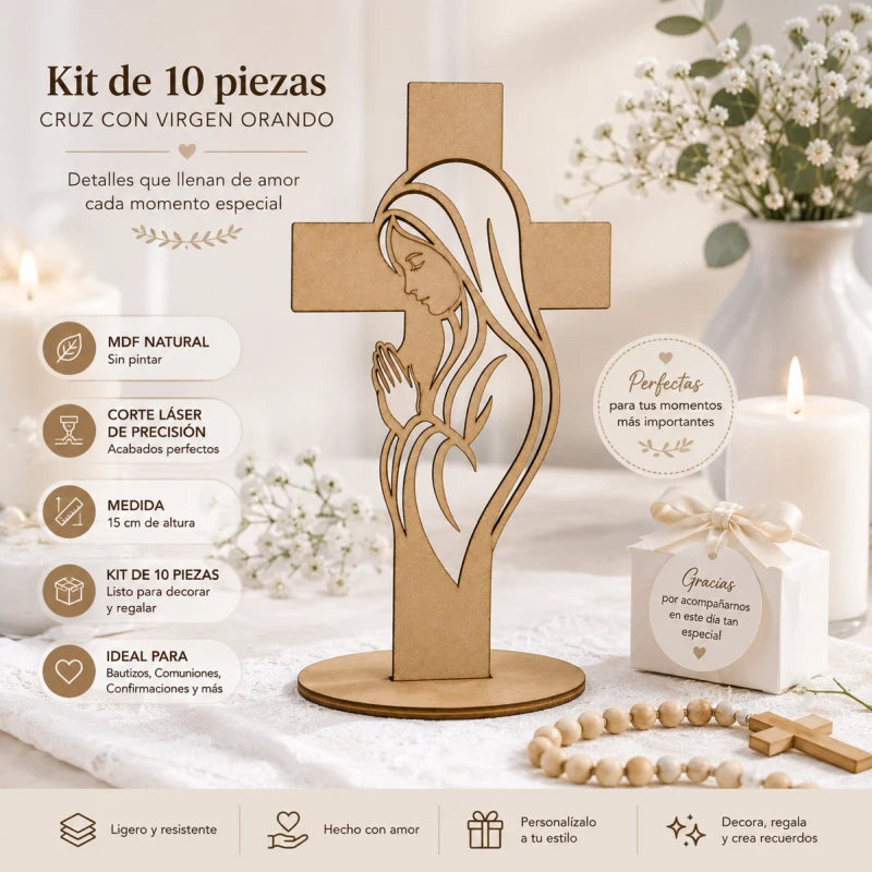 10pz Centros de Mesa  Recuerdos para Bautizo Primera Comunión XV años Cruz Virgen