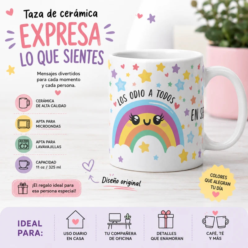 Taza Para Cafe Los Odio A Todos 335ml Regalo Papá Mamá Amigo