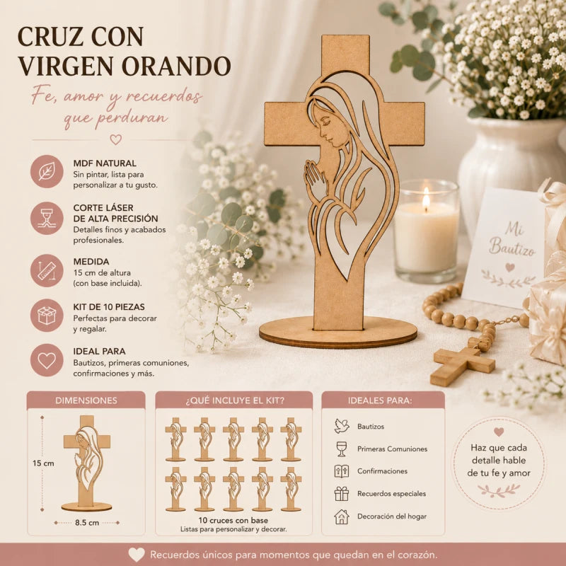 10pz Centros de Mesa  Recuerdos para Bautizo Primera Comunión XV años Cruz Virgen