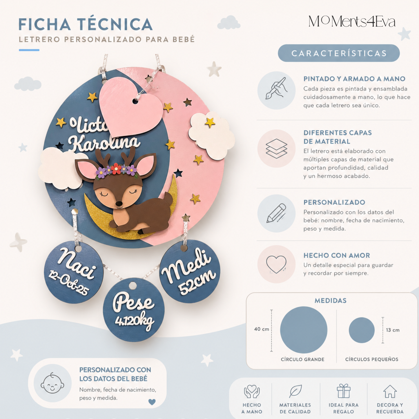 Letrero de Nacimiento Cuarto Bebé Personalizado Para Hospital Decoración para Habitación Regalo para Recién Nacido