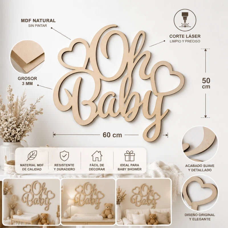 Letrero de decoración Oh Baby! Baby shower Buatizo