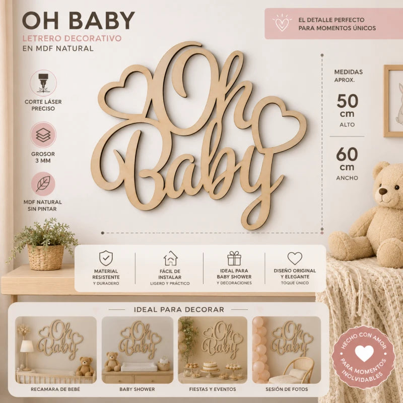 Letrero de decoración Oh Baby! Baby shower Buatizo