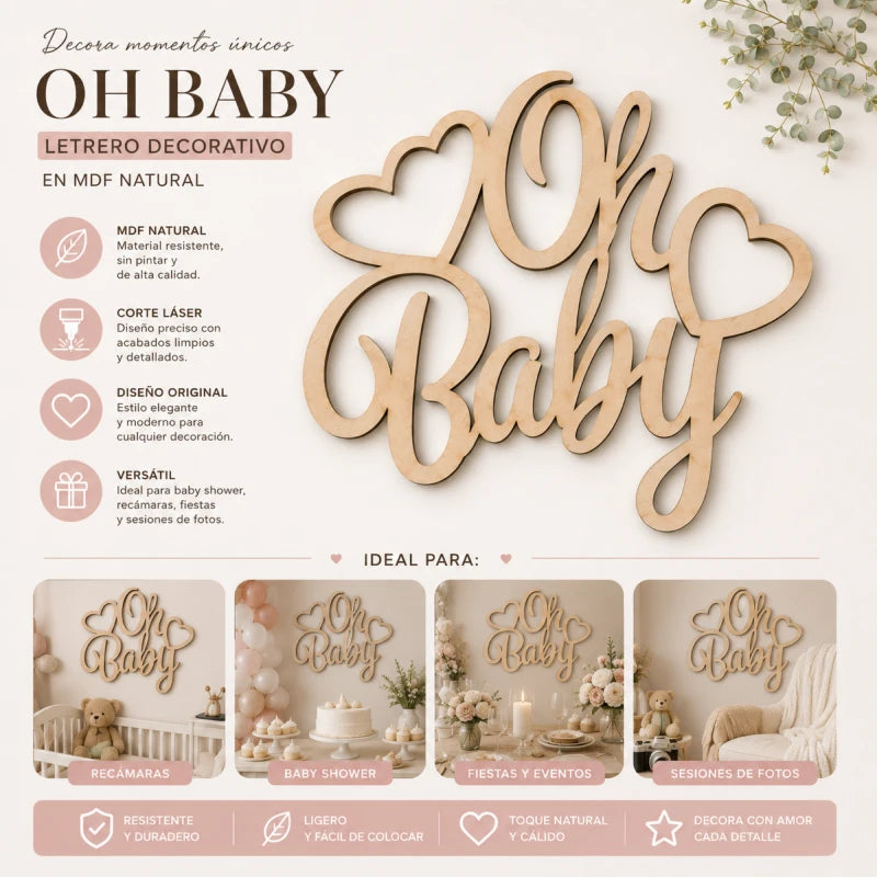 Letrero de decoración Oh Baby! Baby shower Buatizo