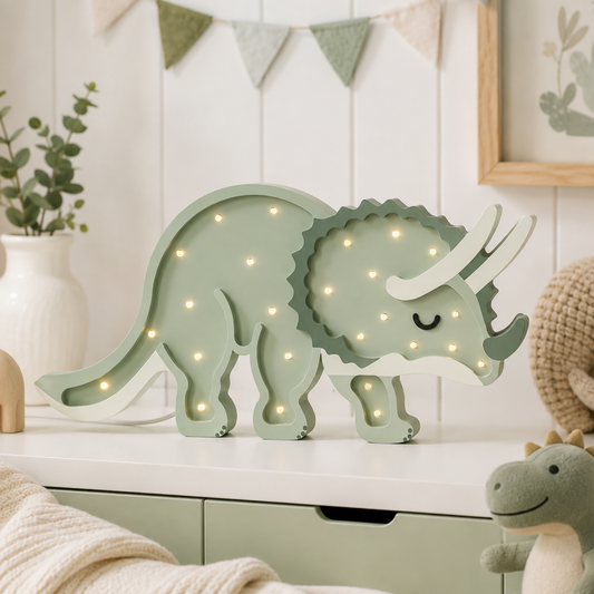 Lámpara De Noche Infantil Led Triceratops Para Recámara En Mdf 40 Cm
