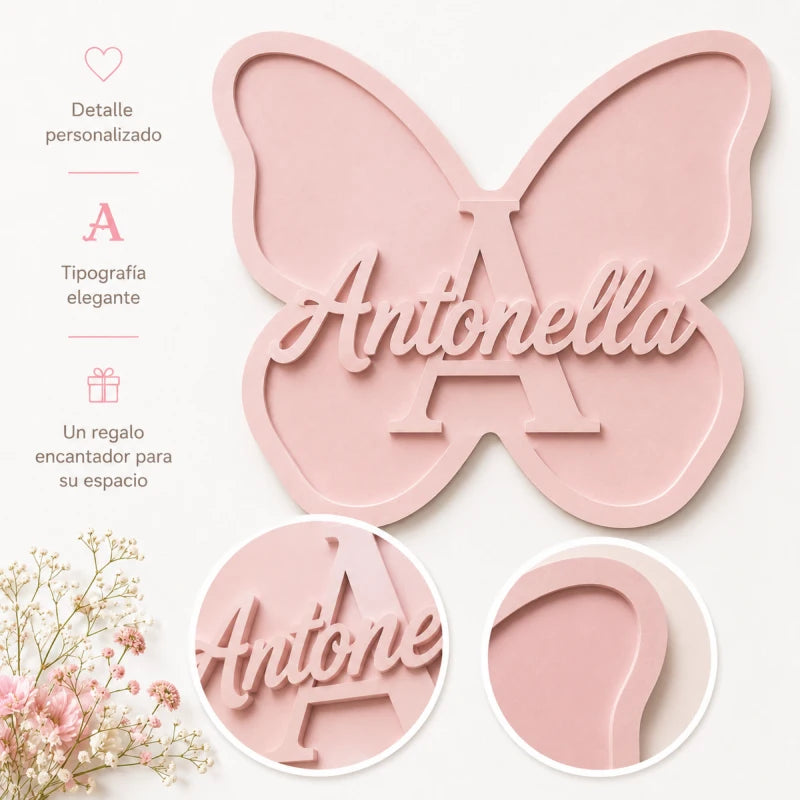 Letrero Nombre Cuadro Niña Mariposa Para Decorar Cuarto