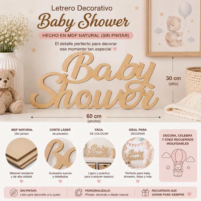 Letrero de decoración Oh Baby! Baby shower Buatizo 60x30 cm
