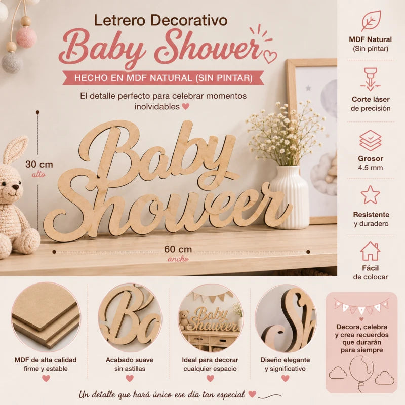Letrero de decoración Oh Baby! Baby shower Buatizo 60x30 cm