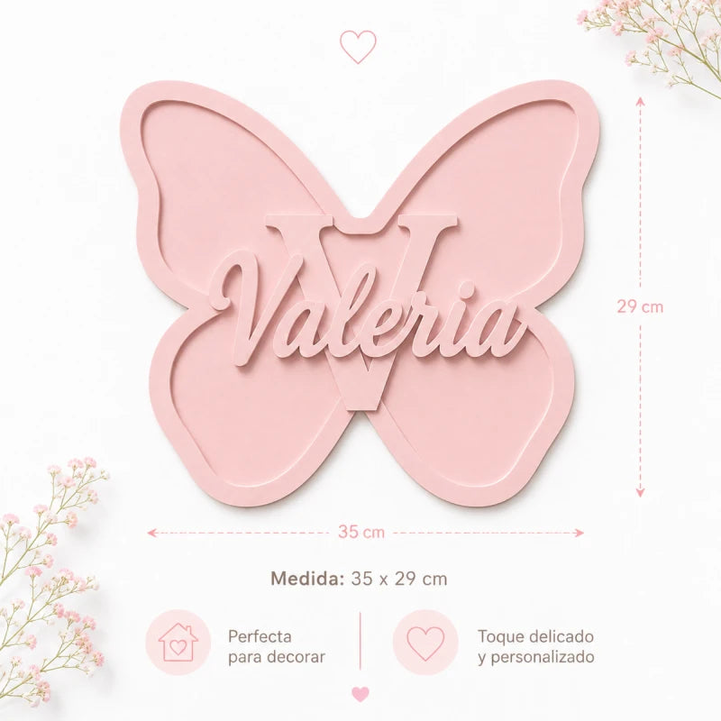 Letrero Nombre Cuadro Niña Mariposa Para Decorar Cuarto