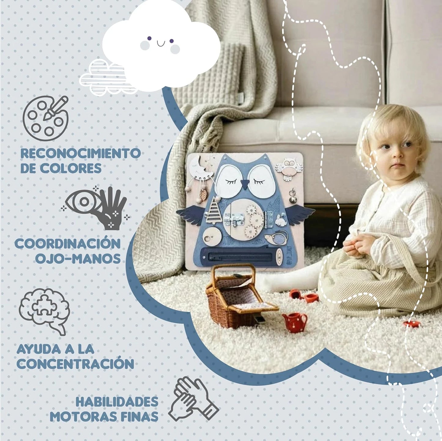 Juguete Tablero Montessori Sensorial Didáctico Educativos Buho