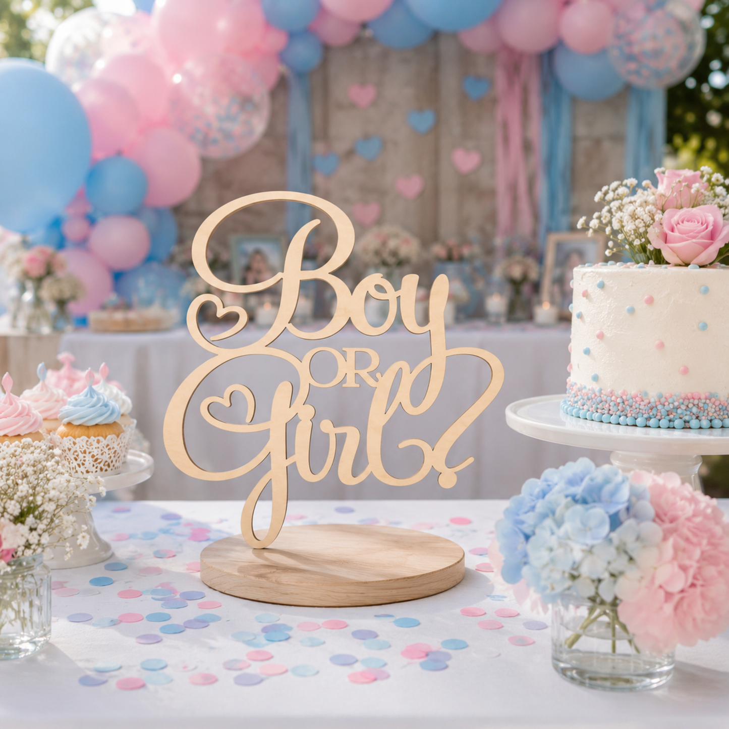 Letrero de decoración Revelación de Genero, Gender Reveal Baby shower Buatizo 60x60 cm