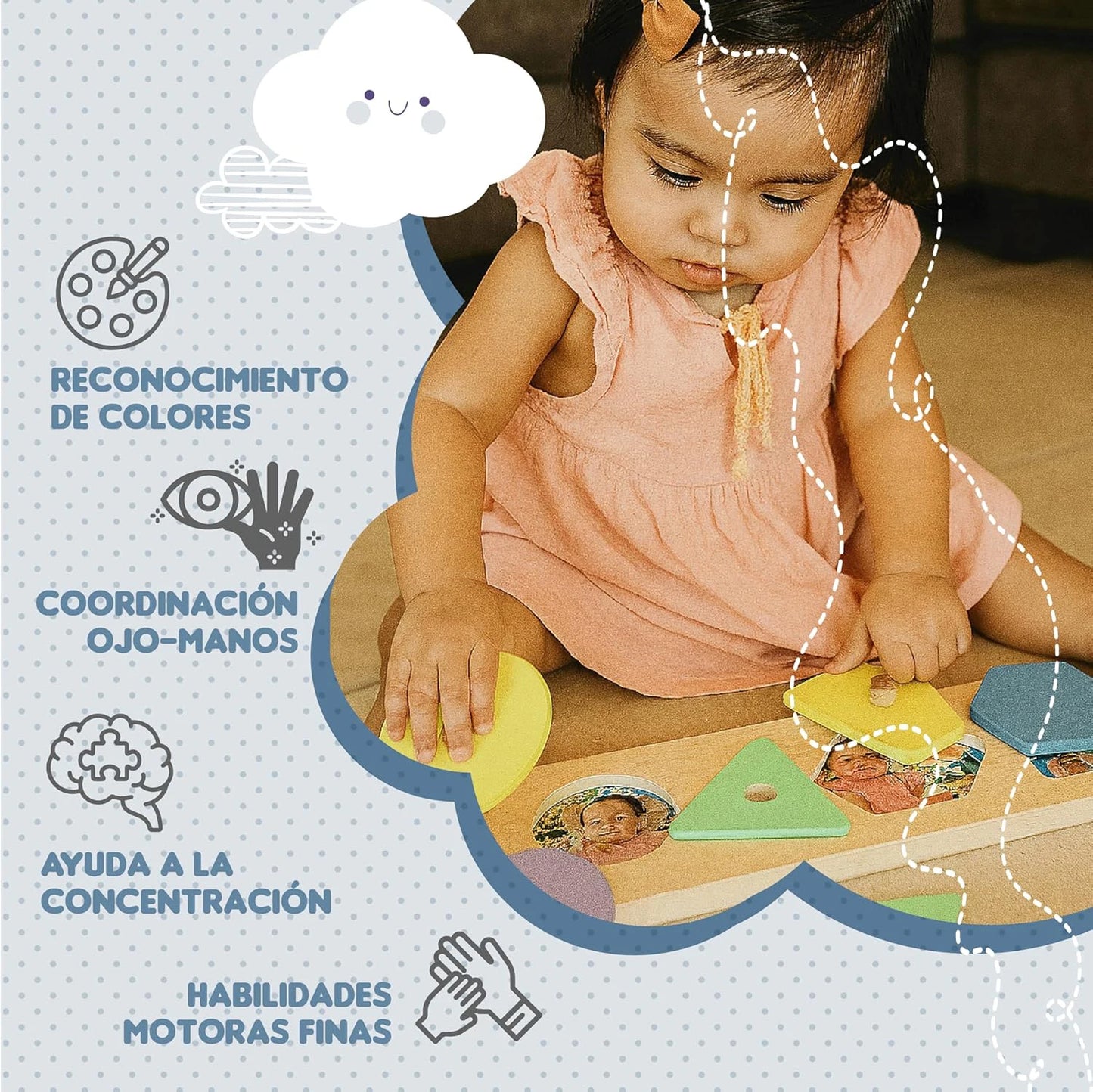Tablero Montessori de Formas + Fotos Happy face puzzle