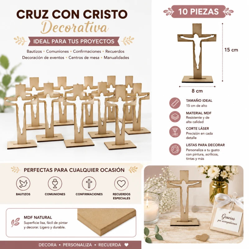 10pz Centros de Mesa  Recuerdos para Bautizo Primera Comunión XV años Cruz Cristo