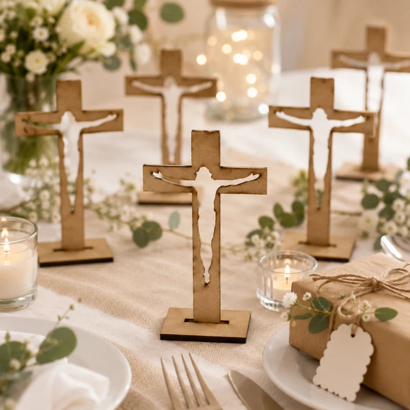 10pz Centros de Mesa  Recuerdos para Bautizo Primera Comunión XV años Cruz Cristo