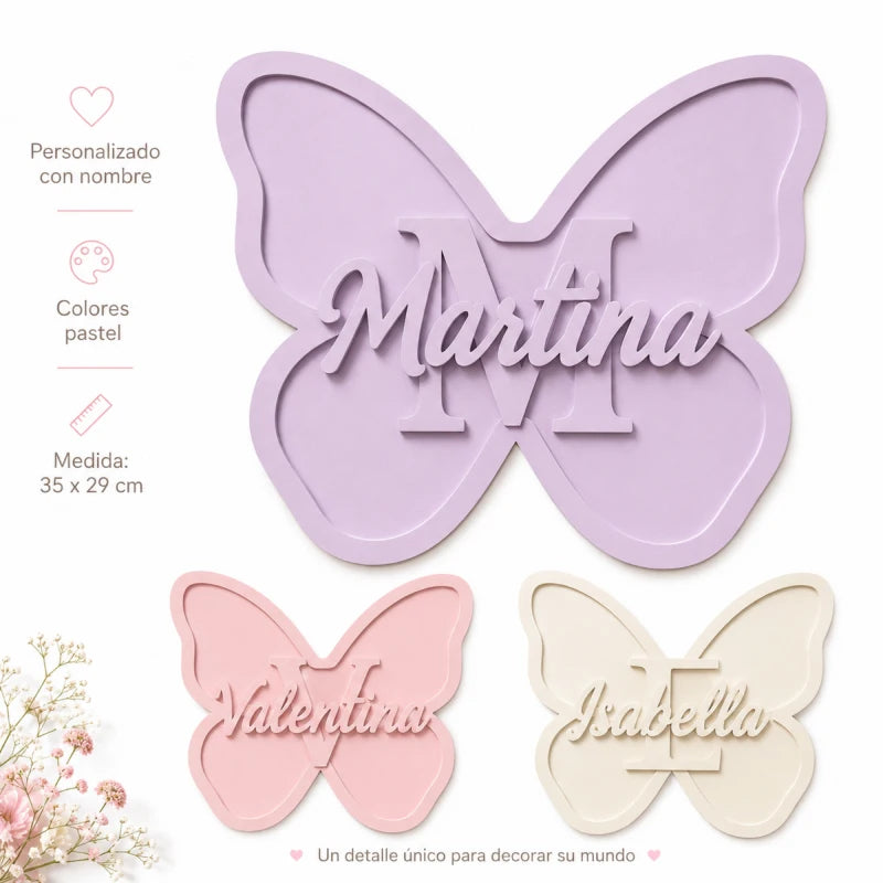 Letrero Nombre Cuadro Niña Mariposa Para Decorar Cuarto